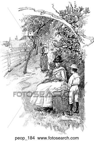 In the gardens at Maryborough: woman seated talking to her son View Large Illustration Stock Illustration - In the gardens at Maryborough: woman seated talking to her son. Fotosearch