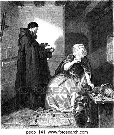 Clip Art - "Juliet in the Cell of Friar Lawrence" from the picture by H. Bourne. Fotosearch
