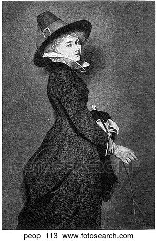 Drawing - Portrait of a woman in a hat. Fotosearch