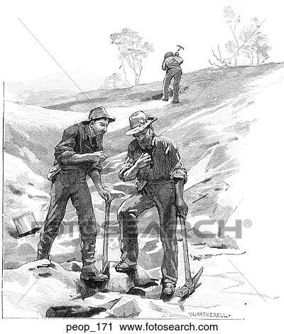 Clip Art - Prospectors hunting for gold. Fotosearch