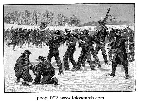 Soldiers have a snowball fight View Large Illustration Drawing - Soldiers have a snowball fight. Fotosearch