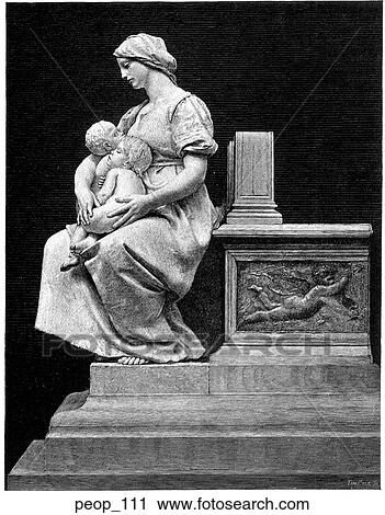 Clip Art - Statue of a woman with two children. Fotosearch