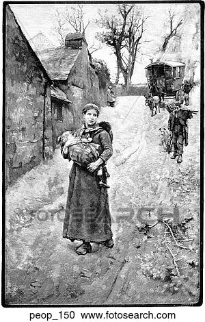 Street Scene: Woman carrying child; from "Their Ever-Shifting Home" by George Romney View Large Illustration Clipart - Street Scene: Woman carrying child; from "Their Ever-Shifting Home" by George Romney. Fotosearch