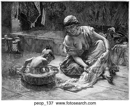 "The Bath at Home" from the picture by Frederock A. Bridgman View Large Illustration Stock Illustration - "The Bath at Home" from the picture by Frederock A. Bridgman. Fotosearch