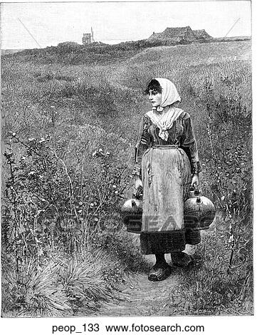 "The Water Carrier" from the picture by Charles Sprague Pearce View Large Illustration Drawing - "The Water Carrier" from the picture by Charles Sprague Pearce. Fotosearch