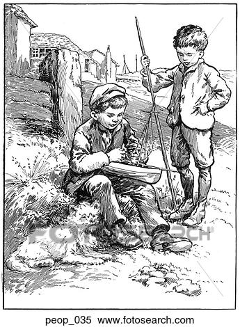 Two boys and their toy boat View Large Illustration Stock Illustration - Two boys and their toy boat. Fotosearch