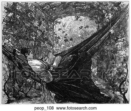 Stock Illustration - Woman reading in a hammock. Fotosearch