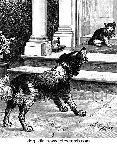 Mammals - scene. A dog and a kitten. View Large Illustration Stock Illustration - Mammals - scene. A dog and a kitten.. Fotosearch