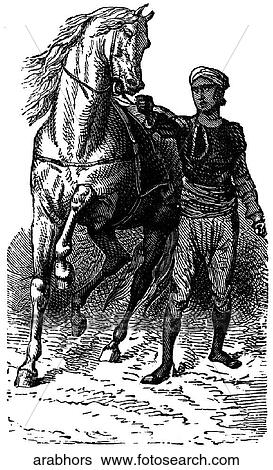 Mammals - scenes. An Arab youth with his horse. View Large Illustration Stock Illustration - Mammals - scenes. An Arab youth with his horse.. Fotosearch