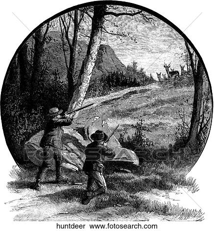 Mammals - scenes. Two men hunting a deer. View Large Illustration Stock Illustration - Mammals - scenes. Two men hunting a deer.. Fotosearch