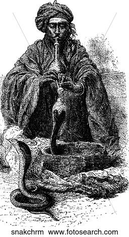 Reptiles - scene. A snake charmer with a snake. View Large Illustration Stock Illustration - Reptiles - scene. A snake charmer with a snake.. Fotosearch
