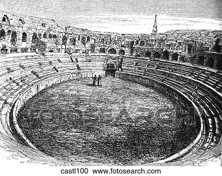 Amphitheater at Nimes, France View Large Illustration Clipart - Amphitheater at Nimes, France. Fotosearch