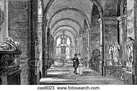 Drawing - An Upper Gallery in The Campo Santo, near Genoa, Italy. Fotosearch