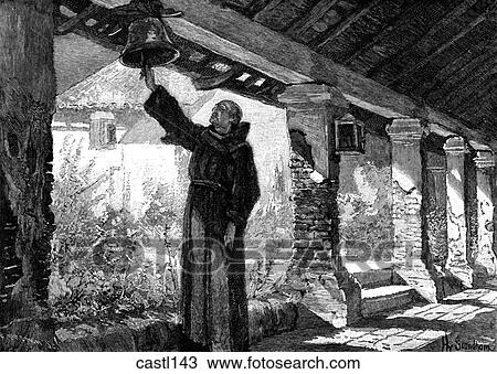 Drawing - At Santa Barbara Mission, Spanish California, early 1800s. Fotosearch
