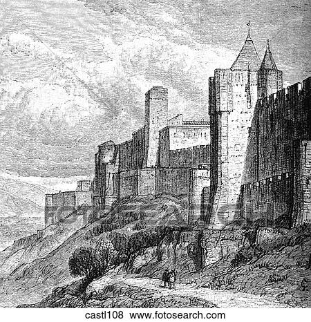 Cahuzac and L`Eveque Towers, Carcassonne, France View Large Illustration Stock Illustration - Cahuzac and L`Eveque Towers, Carcassonne, France. Fotosearch