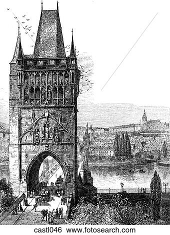 Stock Illustration - Carlsbridge and Tower, Prague. Fotosearch