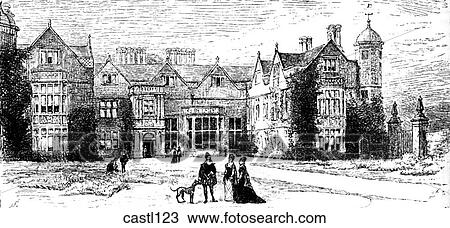 Charlecote Hall, Stratford, England View Large Illustration Drawing - Charlecote Hall, Stratford, England. Fotosearch