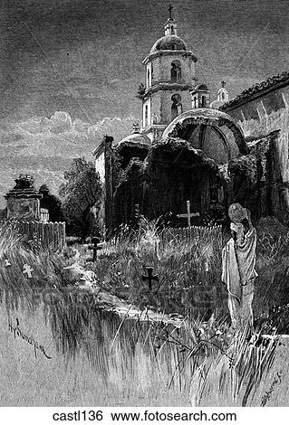 Church and Graveyard of San Luis Rey, Spanish California, early 1800s View Large Illustration Stock Illustration - Church and Graveyard of San Luis Rey, Spanish California, early 1800s. Fotosearch