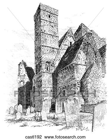 Drawing - Cormac`s Chapel, Rock of Cashel, Ireland. Fotosearch