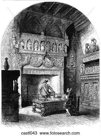 Council Hall at Courtray, England View Large Illustration Drawing - Council Hall at Courtray, England. Fotosearch