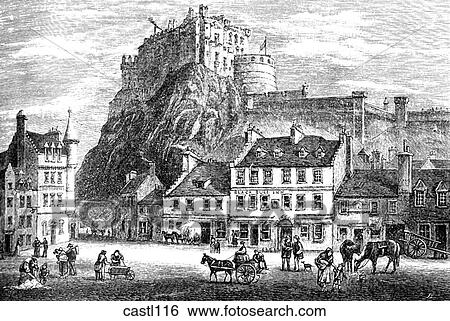 Edinburgh Castle and the Grass-Market, Scotland View Large Illustration Stock Illustration - Edinburgh Castle and the Grass-Market, Scotland. Fotosearch