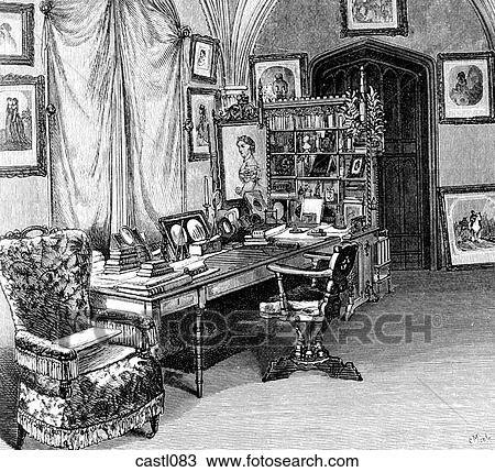 Emperor`s Cabinet, Babelsberg, Germany, 1878 View Large Illustration Drawing - Emperor`s Cabinet, Babelsberg, Germany, 1878. Fotosearch