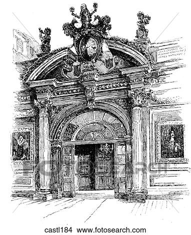 Stock Illustration - Entrance to the Banquet Hall of the Brewers` Guild, London, England. Fotosearch