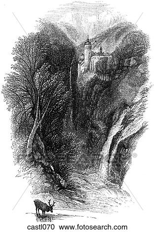 Falls in Valombre, France View Large Illustration Clipart - Falls in Valombre, France. Fotosearch