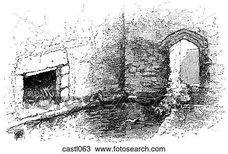 Drawing - Fireplace in Chepstow Castle, Wales. Fotosearch