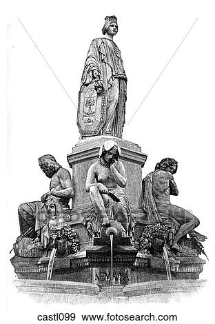 Fountain of Nimes, France View Large Illustration Stock Illustration - Fountain of Nimes, France. Fotosearch