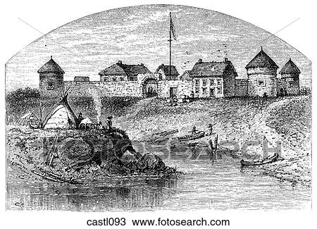 Ft. Garry, Hudson Bay Colony, Canada, 1821 View Large Illustration Drawing - Ft. Garry, Hudson Bay Colony, Canada, 1821. Fotosearch