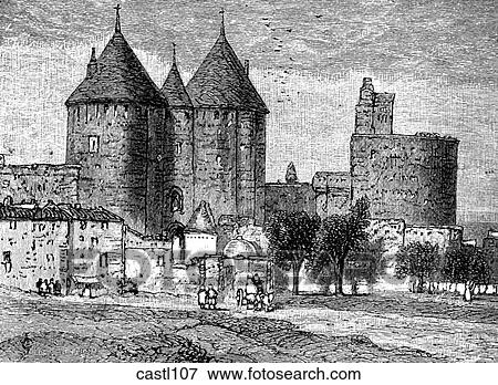Stock Illustration - Gate of Narbonne, Carcassonne, France. Fotosearch