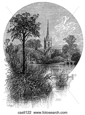Drawing - Holy Trinity Church, Stratford, England. Fotosearch