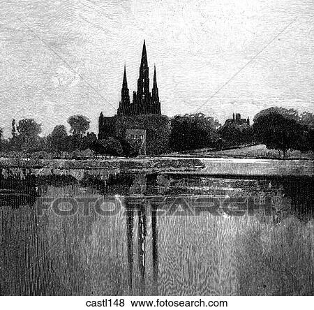Stock Illustration - Lichfield Cathedral, England, from the east. Fotosearch