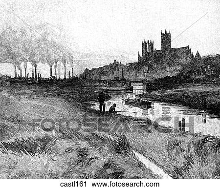 Clip Art - Lincoln Cathedral, England, as seen from the Banks of the Witham. Fotosearch