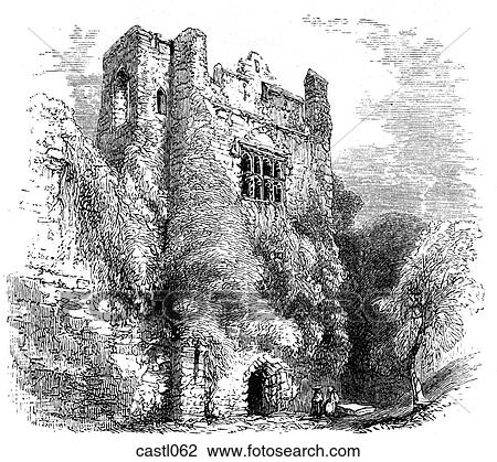 Drawing - Marten`s Tower, Chepstow Castle, Wales. Fotosearch