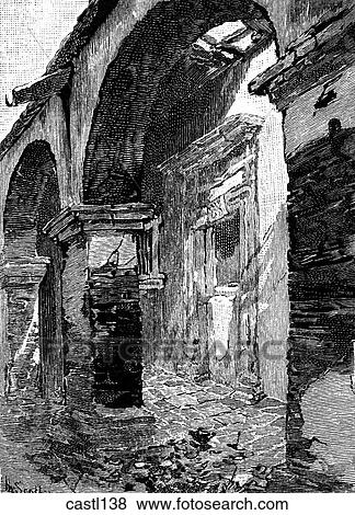 Old Door and Corridor Arches, San Juan, Spanish California, early 1800s View Large Illustration Stock Illustration - Old Door and Corridor Arches, San Juan, Spanish California, early 1800s. Fotosearch