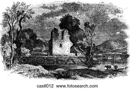 Ruined Fortress View Large Illustration Drawing - Ruined Fortress. Fotosearch