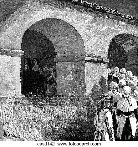San Juan Bautista, Spanish California, early 1800s churches View Large Illustration Drawing - San Juan Bautista, Spanish California, early 1800s churches. Fotosearch
