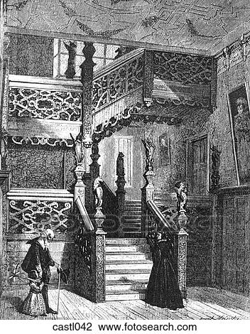 Drawing - Staircase, Crewe Hall, England. Fotosearch