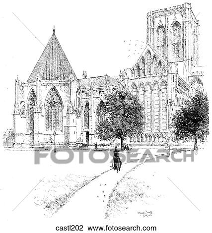 The Chapter House, Five Sisters, and Central Tower, York Cathedral, England View Large Illustration Drawing - The Chapter House, Five Sisters, and Central Tower, York Cathedral, England. Fotosearch