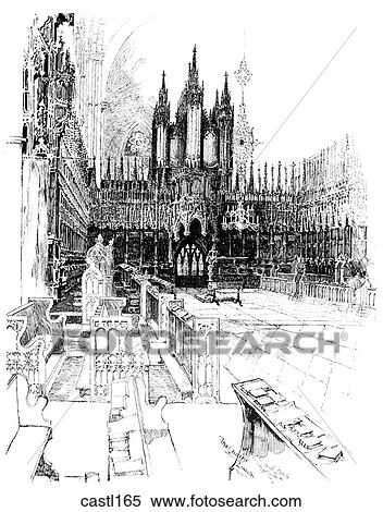 Stock Illustration - The Choir Stalls, Lincoln Cathedral, England, looking west. Fotosearch