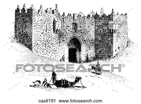 The Damascus Gate, Jerusalem View Large Illustration Clip Art - The Damascus Gate, Jerusalem. Fotosearch
