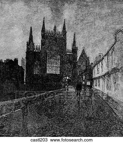 The East End at Night, York Cathedral, England View Large Illustration Drawing - The East End at Night, York Cathedral, England. Fotosearch