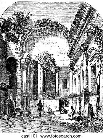 Clip Art - The Fountain of Diana, Nimes, France. Fotosearch