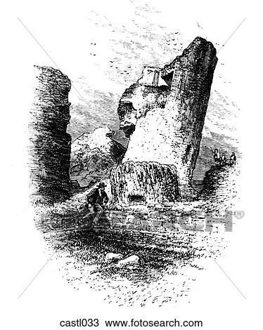 The Leaning Tower of Caerphilly Castle, Wales View Large Illustration Drawing - The Leaning Tower of Caerphilly Castle, Wales. Fotosearch