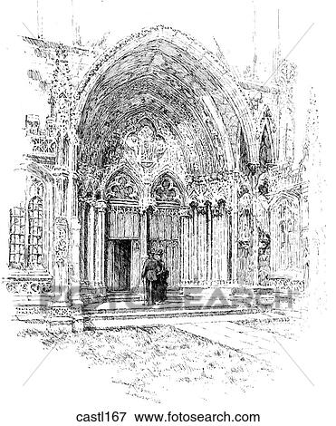 Stock Illustration - The South East Porch, Lincoln Cathedral, England. Fotosearch