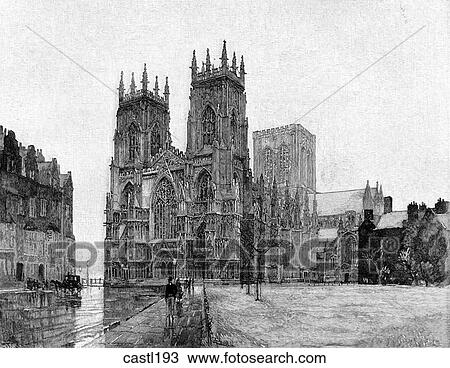 The West Front of York Cathedral, England View Large Illustration Drawing - The West Front of York Cathedral, England. Fotosearch