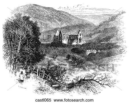 Stock Illustration - Tintern Abbey, Wales, from the hill. Fotosearch