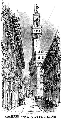 Tower of the Vacca, Piazza Della Signoria, Florence, Italy View Large Illustration Stock Illustration - Tower of the Vacca, Piazza Della Signoria, Florence, Italy. Fotosearch